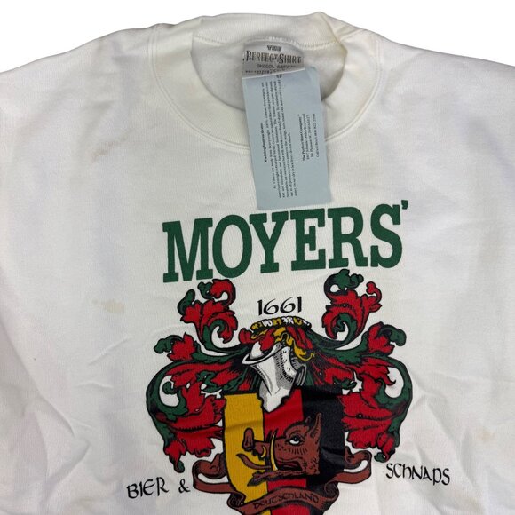 90s MOYERS' Biergarten Deutschland White Sweatshirt Beer & Schnaps Size L - Picture 2 of 10